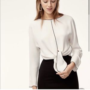 Aritzia Abasi Tie-Front Blouse - White with Black piping, XS
